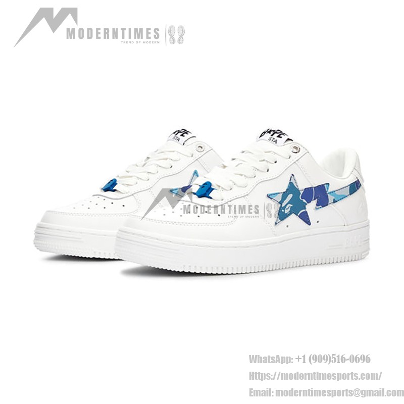 BAPE STA Weiße Sneaker mit Blauem Camo-Sternlogo