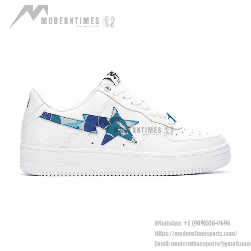 BAPE STA White Sneakers with Blue Camo Star Logo