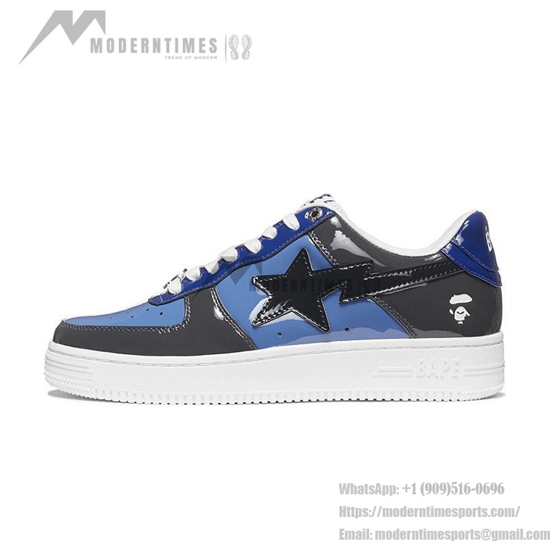 BAPE STA Schwarz-Blaue Glänzende Sneaker mit Stern-Logo