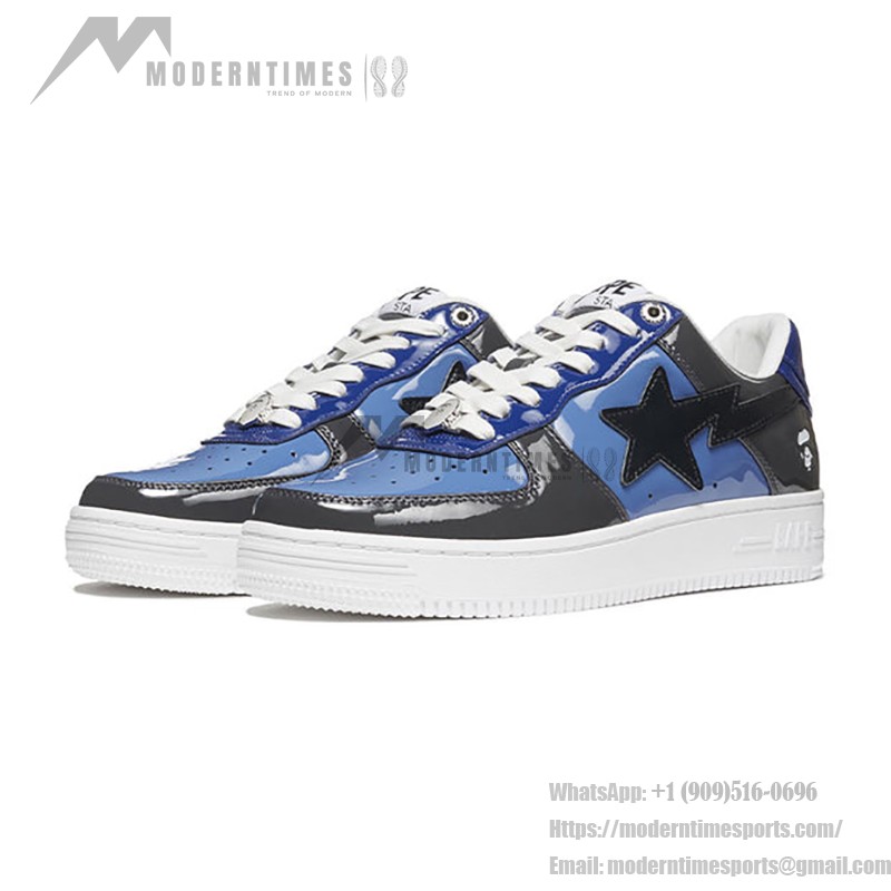 BAPE STA Schwarz-Blaue Glänzende Sneaker mit Stern-Logo