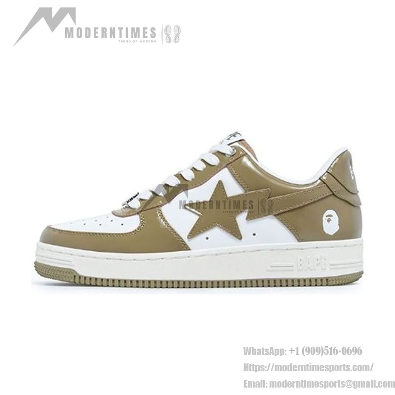 BAPE STA Beige and White Patent Leather Sneakers with Star Logo