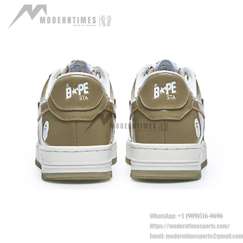 BAPE STA Beige and White Patent Leather Sneakers with Star Logo