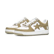 BAPE STA Beige & White Patent Leather Sneakers 1I70-191-022-BEIGE | Minimalist Streetwear Elegance