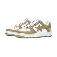 BAPE STA Beige & White Patent Leather Sneakers 1I70-191-022-BEIGE | Minimalist Streetwear Elegance