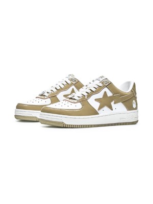 BAPE STA Beige & White Patent Leather Sneakers 1I70-191-022-BEIGE | Minimalist Streetwear Elegance