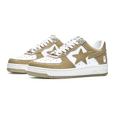 BAPE STA Beige & White Patent Leather Sneakers 1I70-191-022-BEIGE | Minimalist Streetwear Elegance