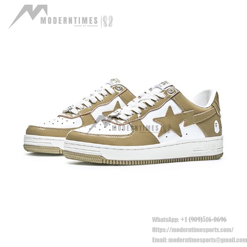 BAPE STA Beige and White Patent Leather Sneakers with Star Logo