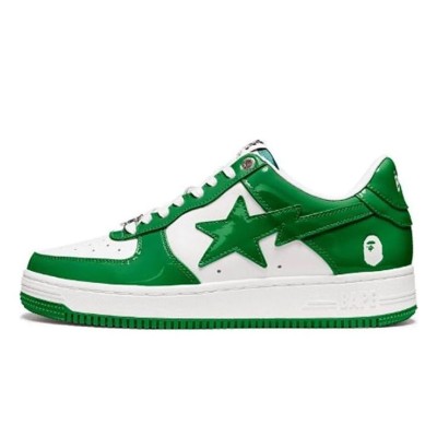 BAPE STA グリーン＆ホワイトパテントレザースニーカー 1H70-191-001-WG｜活気あふれるストリートウェアスタイル