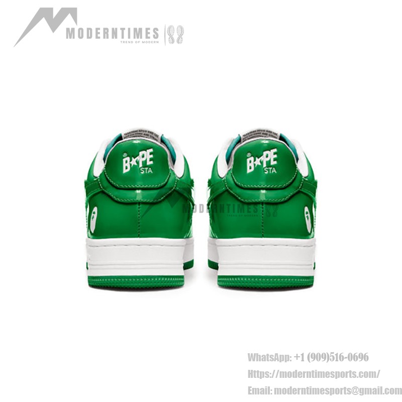 BAPE STA Green and White Patent Leather Sneakers with Star Logo