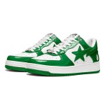 BAPE STA Green and White Patent Leather Sneakers with Star Logo