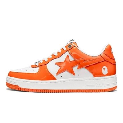 BAPE STA Orange & White Patent Leather Sneakers 1H70-191-001-WO | Vibrant Streetwear Statement