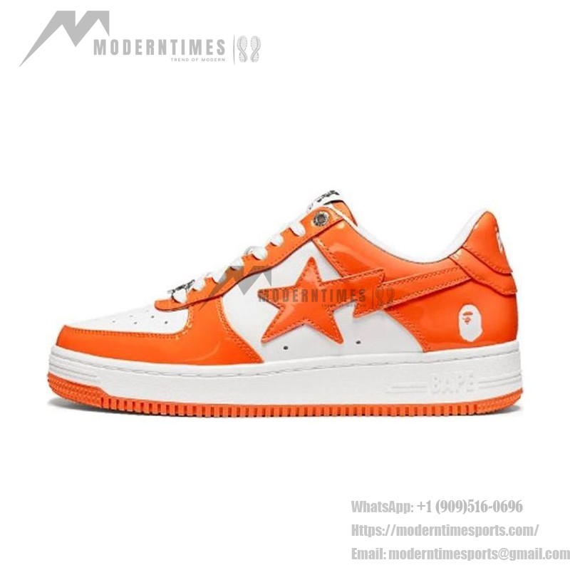 BAPE STA Orange and White Patent Leather Sneakers with Star Logo