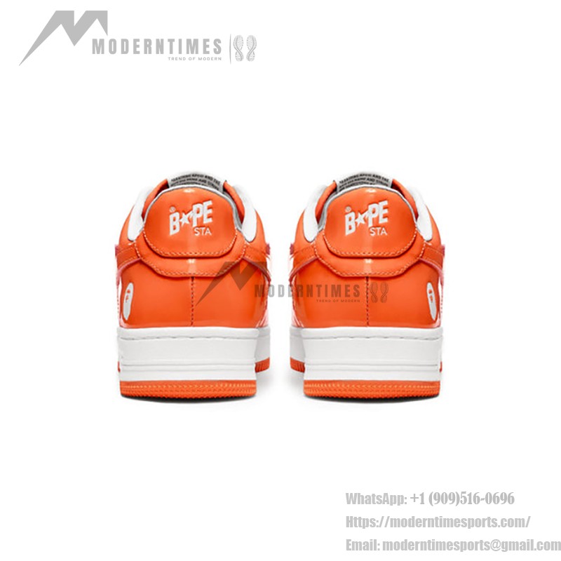 BAPE STA Orange and White Patent Leather Sneakers with Star Logo