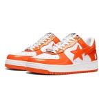 BAPE STA Orange and White Patent Leather Sneakers with Star Logo