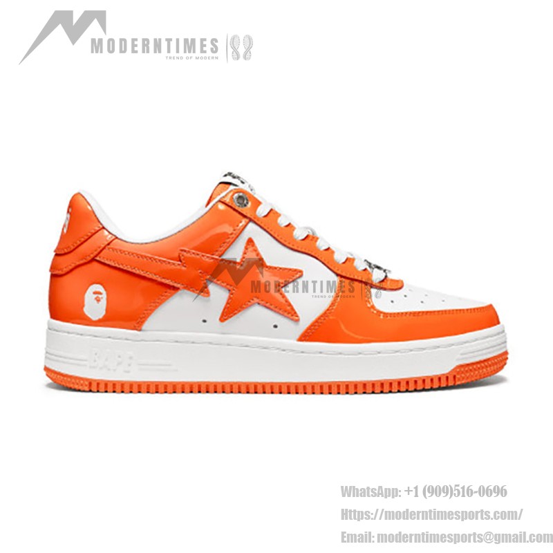 BAPE STA Orange and White Patent Leather Sneakers with Star Logo