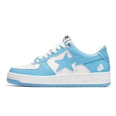 BAPE STA ホワイト＆スカイブルーパテントレザースニーカー 1I70-191-002-BLUE｜爽やかなストリートウェアアイコン