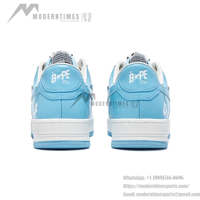 BAPE STA White and Sky Blue Patent Leather Sneakers with Star Logo