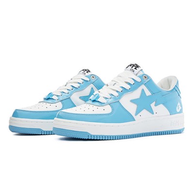 BAPE STA ホワイト＆スカイブルーパテントレザースニーカー 1I70-191-002-BLUE｜爽やかなストリートウェアアイコン