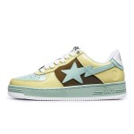 BAPE STA 옐로우 브라운 그린 스니커즈, 생동감 있는 디자인