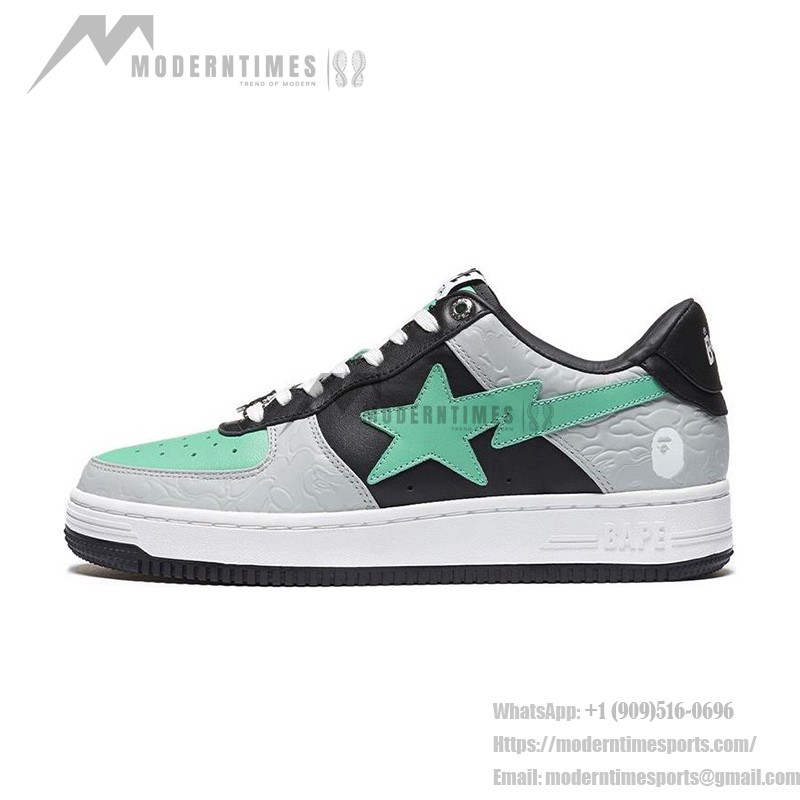 BAPE STA Grau-Schwarz-Mint Sneaker mit geprägten Details und Mint-Stern-Logo