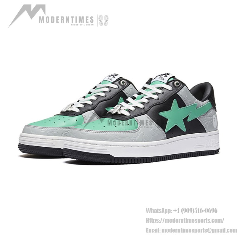 BAPE STA Grau-Schwarz-Mint Sneaker mit geprägten Details und Mint-Stern-Logo