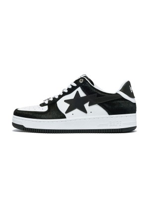 BAPE STA Black & White Faux Fur Sneakers 0ZXSHM191050LBKA | Iconic Streetwear Essential