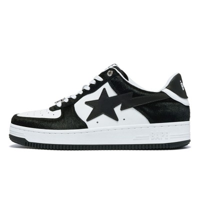 BAPE STA Black & White Faux Fur Sneakers 0ZXSHM191050LBKA | Iconic Streetwear Essential