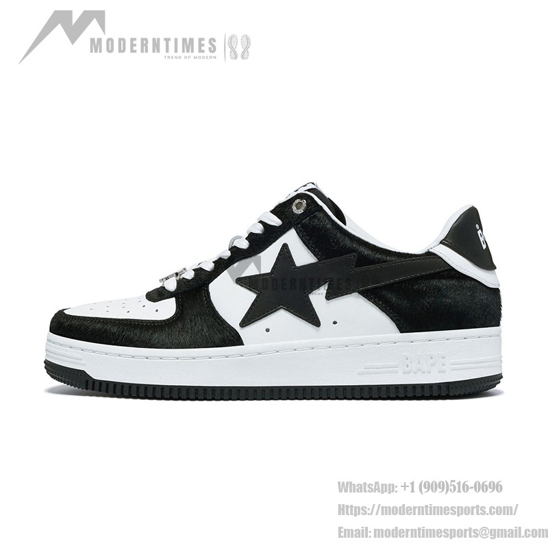 BAPE STA Black & White Faux Fur Sneakers with Iconic Design