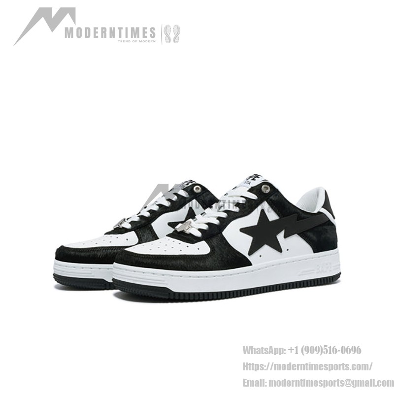 BAPE STA Black & White Faux Fur Sneakers with Iconic Design