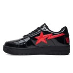 BAPE STA Black Patent Leather Sneakers with Red Star Logo