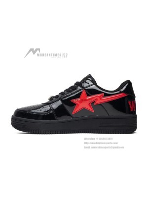 BAPE STA Black & Red Patent Leather Sneakers 1H30-191-012-BLK | Bold Streetwear Elegance