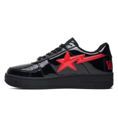 BAPE STA ブラック＆レッドパテントレザースニーカー 1H30-191-012-BLK｜ストリートウェアの大胆なエレガンス