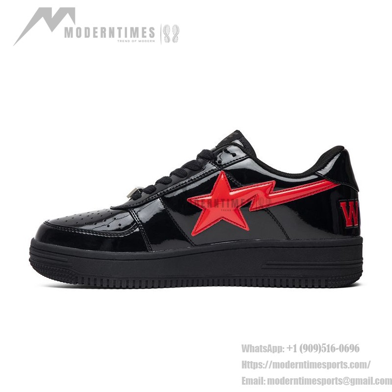 BAPE STA Black Patent Leather Sneakers with Red Star Logo