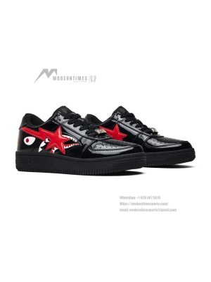 BAPE STA Black & Red Patent Leather Sneakers 1H30-191-012-BLK | Bold Streetwear Elegance