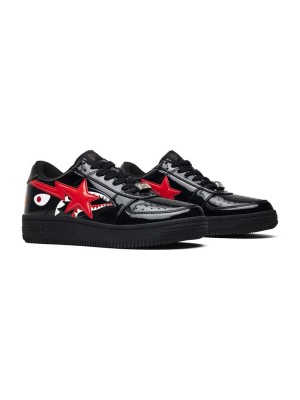 BAPE STA Black & Red Patent Leather Sneakers 1H30-191-012-BLK | Bold Streetwear Elegance