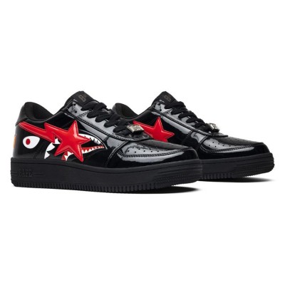 BAPE STA ブラック＆レッドパテントレザースニーカー 1H30-191-012-BLK｜ストリートウェアの大胆なエレガンス