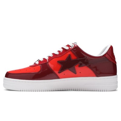 BAPE STA レッド＆バーガンディパテントレザースニーカー 1H20191046-RED｜大胆でエレガントなストリートウェア