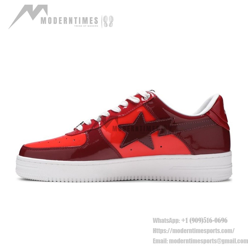 BAPE STA Red and Burgundy Patent Leather Sneakers with Star Logo