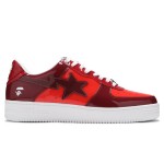 BAPE STA Red and Burgundy Patent Leather Sneakers with Star Logo