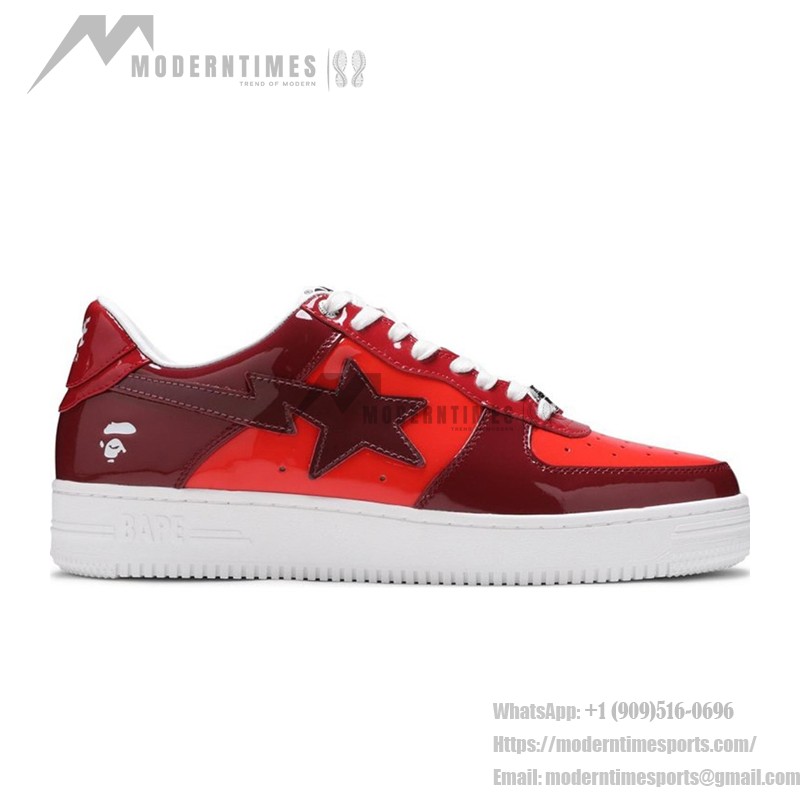 BAPE STA Red and Burgundy Patent Leather Sneakers with Star Logo