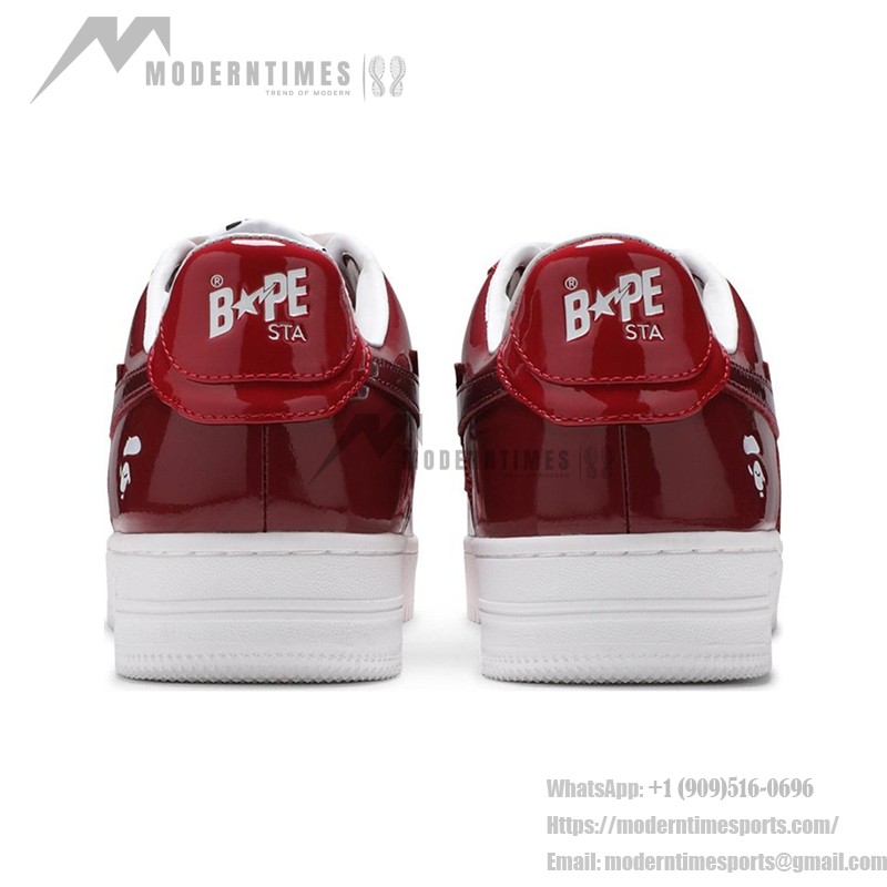 BAPE STA Red and Burgundy Patent Leather Sneakers with Star Logo