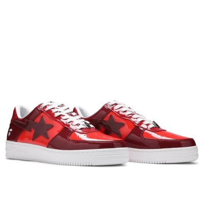 BAPE STA レッド＆バーガンディパテントレザースニーカー 1H20191046-RED｜大胆でエレガントなストリートウェア