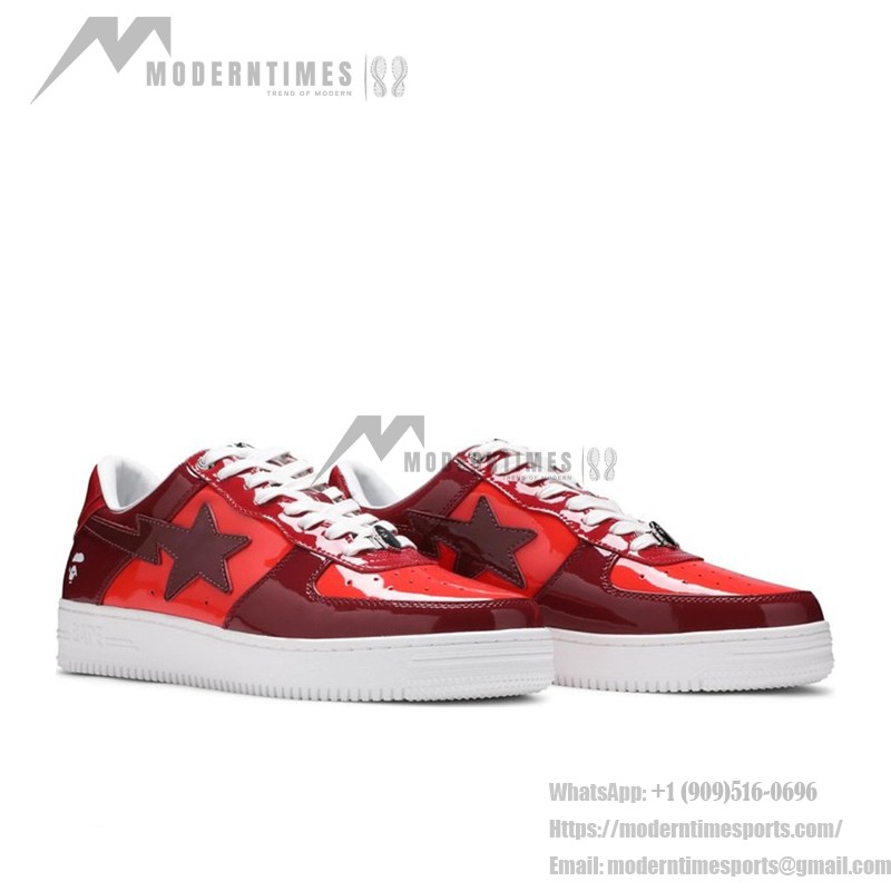 BAPE STA Red and Burgundy Patent Leather Sneakers with Star Logo