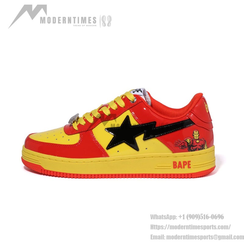 BAPE STA x Marvel Iron Man Sneakers in Red and Yellow with Comic Graphic