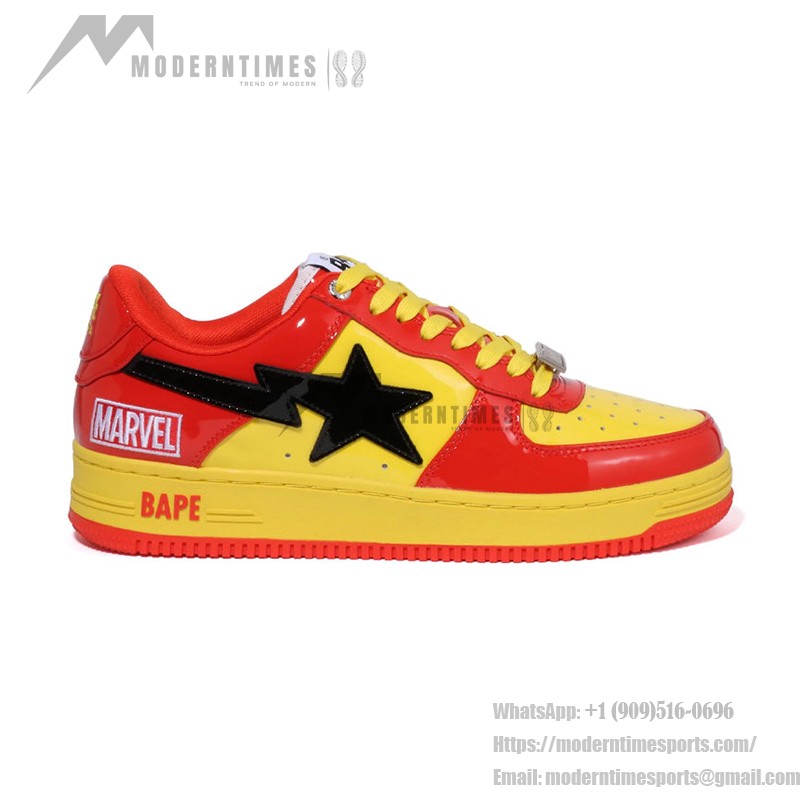 BAPE STA x Marvel Iron Man Sneakers in Red and Yellow with Comic Graphic