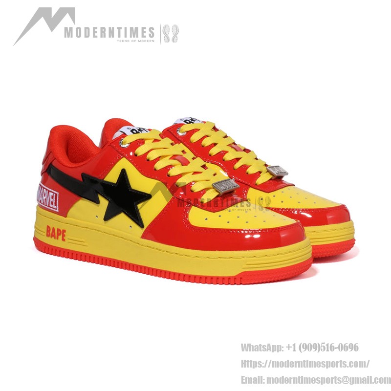 BAPE STA x Marvel Iron Man Sneakers in Red and Yellow with Comic Graphic