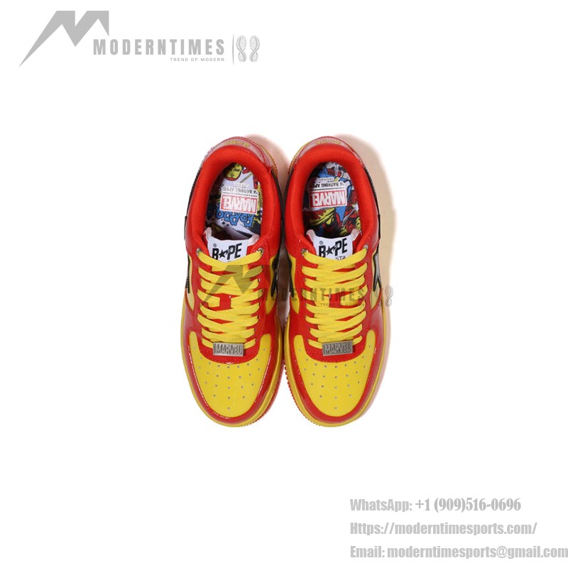 BAPE STA x Marvel Iron Man Sneakers in Red and Yellow with Comic Graphic