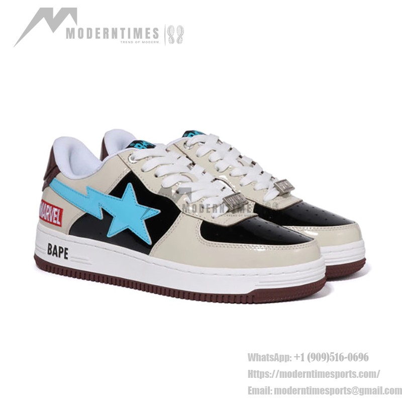 BAPE STA x Marvel Rocket Raccoon Sneakers with Cream, Black, and Blue Details