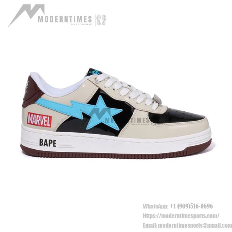 BAPE STA x Marvel Rocket Raccoon Sneakers with Cream, Black, and Blue Details