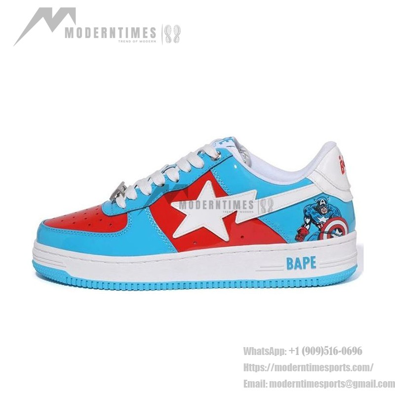 BAPE STA x Marvel Captain America Sneakers with Red, Blue, and White Design